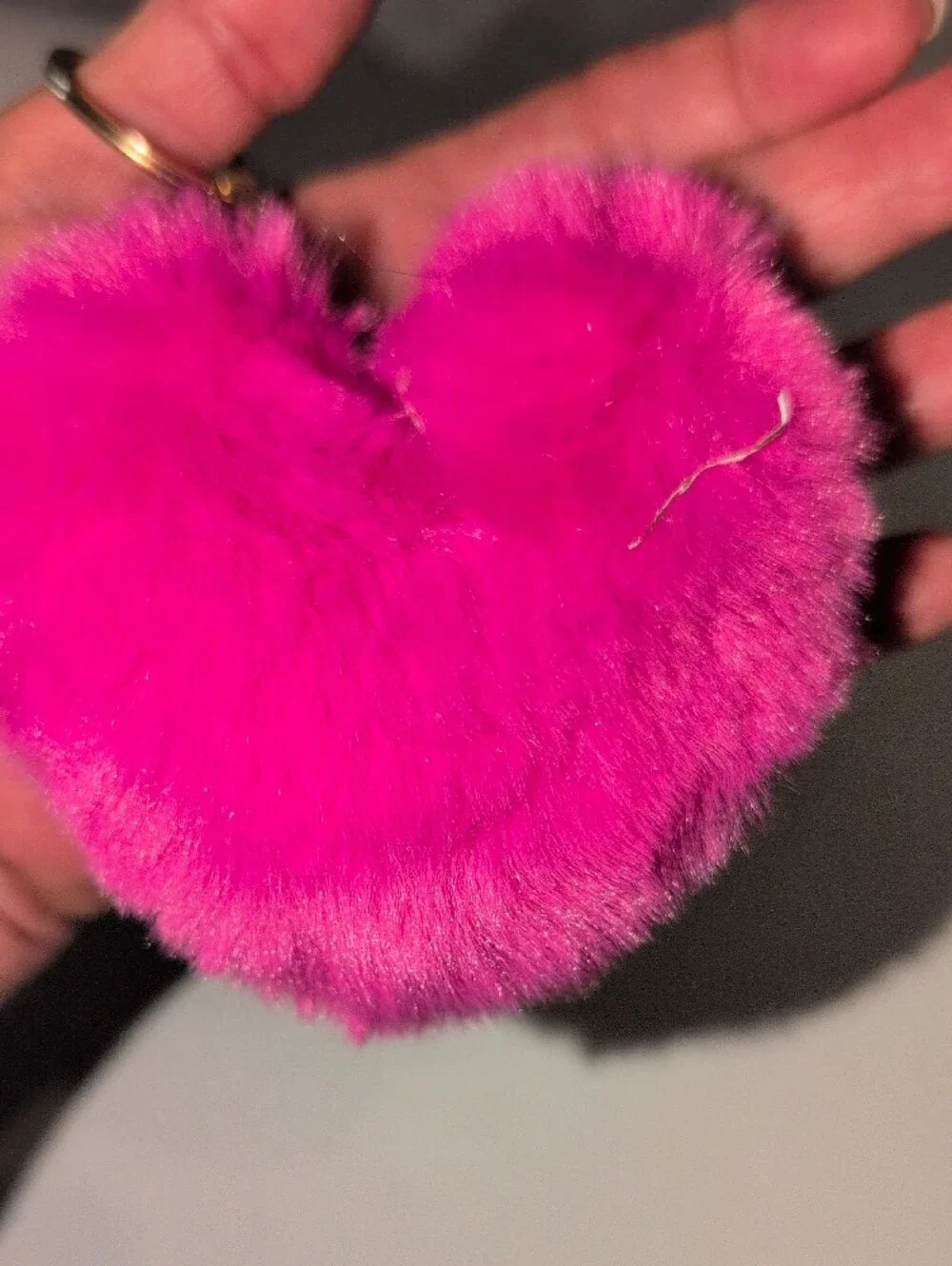 Fuzzy Heart Pom Keychain with Cherry Charm - Hot Pink